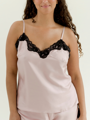 silk cami with lace detail shown from the front