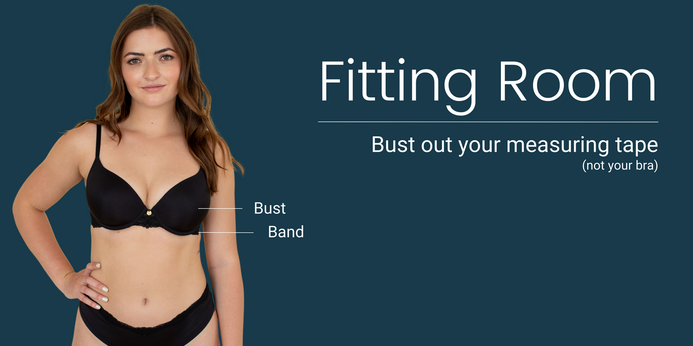 Woman wearing comfortable bra & underwear, size guide for lingerie Canada 