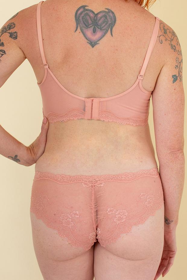 Lace cheeky underwear in pink back view